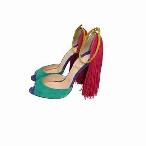 Christian Louboutin Suede Fringe Otrot 120 Heeled Sandals Multicolor Size 40